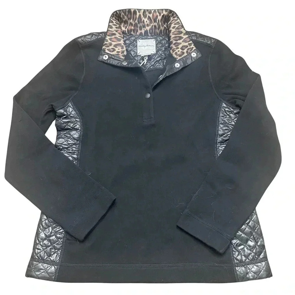 NWT Ladies Tommy Bahama Hybrid Aruba half snap black pullover. Size small.